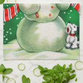 Retro Noël bonhomme de neige serviette de cuisine  (Plié)