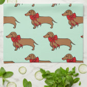 Retro Noël Dachshund serviette de cuisine cadeau (Plié)