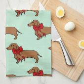 Retro Noël Dachshund serviette de cuisine cadeau (Quart Plié)