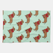 Retro Noël Dachshund serviette de cuisine cadeau (Horizontal)