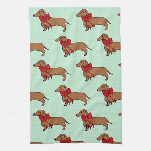 Retro Noël Dachshund serviette de cuisine cadeau (Vertical)