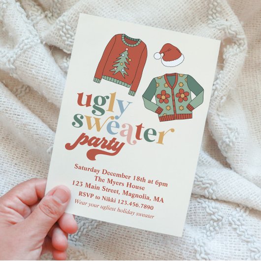 Retro Noël laid Sweater Party Invitation