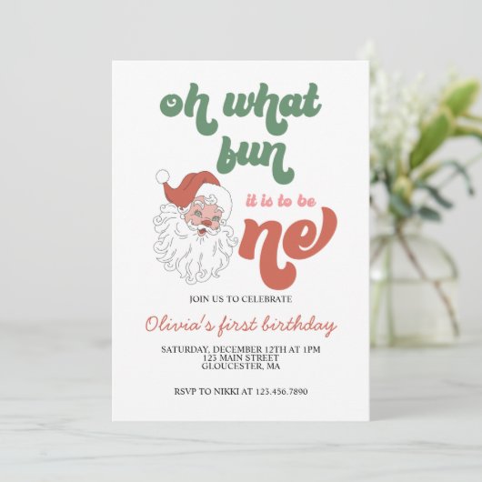 Retro Noël Père Noël Invitation d'anniversaire (Debout devant)