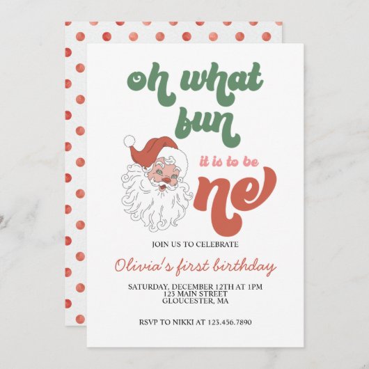 Retro Noël Père Noël Invitation d'anniversaire (Devant / Derrière)