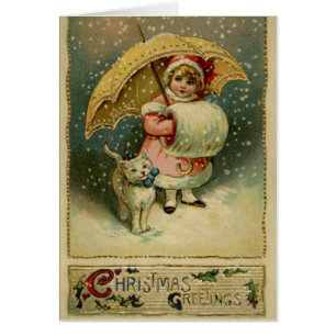Rétro Noël vintage victorien d'enfant et de chat