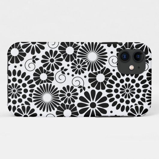 Retro noir fleurs blanches iPhone 5 Coque (Dos (Horizontal))
