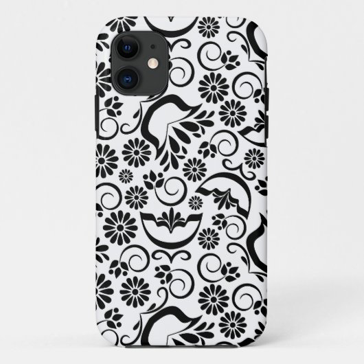 Retro noir fleurs blanches iPhone 5 Coque (Dos)