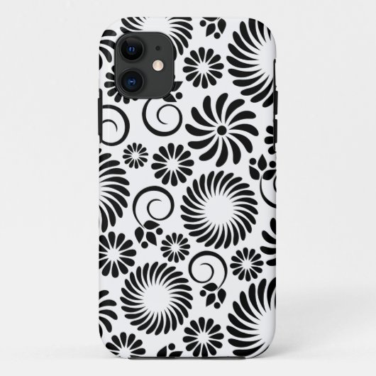 Retro noir fleurs blanches iPhone 5 Coque (Dos)