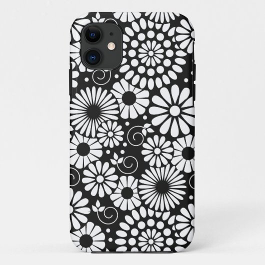Retro noir fleurs blanches iPhone 5 Coque (Dos)