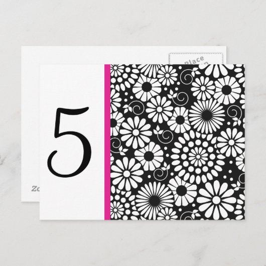 Retro noir fleurs blanches Table Numéro Carte post (Devant / Derrière)