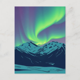 Retro Noorderlicht Aurora Borealis Berg Briefkaart