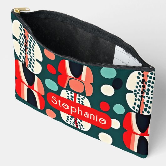 Retro Nordic Pattern op Deep Green Accessoire Bag Etui (Open)