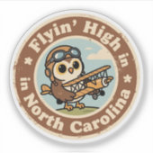 Retro North Carolina Badge_ Uil met miniatuur luch Sticker (Voorkant)