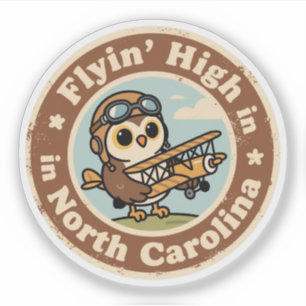 Retro North Carolina-badge_ Uil met miniatuurvlieg Sticker