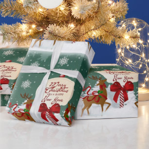 Retro North Pole Reindeer Kerstmis Cadeaupapier