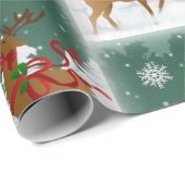 Retro North Pole Reindeer Kerstmis Cadeaupapier (Rol Hoek)