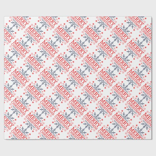 Retro Nostalgic Merry kerstsnowflakes script Cadeaupapier (Vlak)