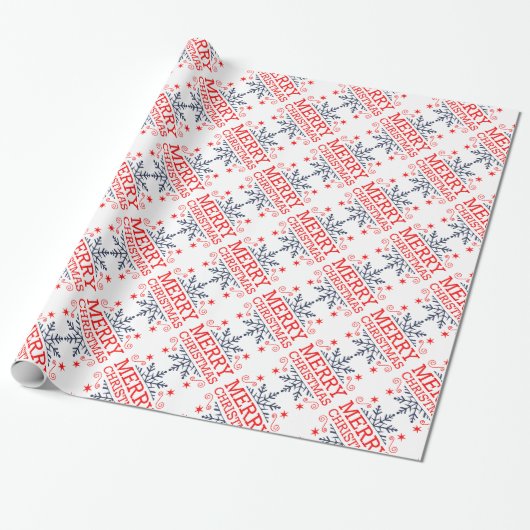 Retro Nostalgic Merry kerstsnowflakes script Cadeaupapier (Uitgerold)