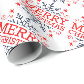 Retro Nostalgic Merry kerstsnowflakes script Cadeaupapier (Rol Hoek)