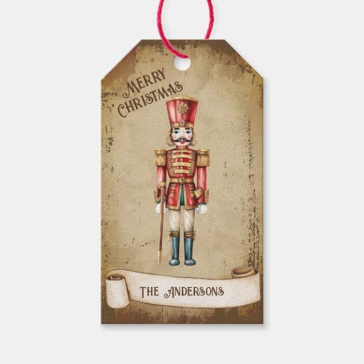 Retro Notenkraker Custom Merry Christmas Cadeaulabel (Voorkant)