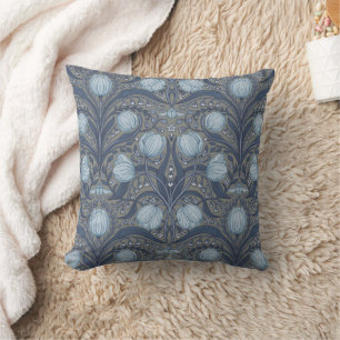 Retro Nouveau tulpen in blauw en tin Kussen