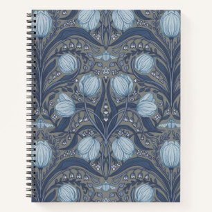 Retro Nouveau tulpen in blauw en tin Notitieboek