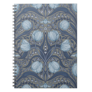 Retro nouveau tulpen in blauw en tin notitieboek