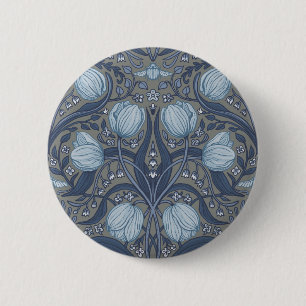 Retro Nouveau tulpen in blauw en tin Ronde Button 5,7 Cm