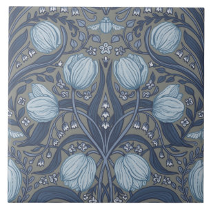 Retro Nouveau tulpen in blauw en tin Tegeltje