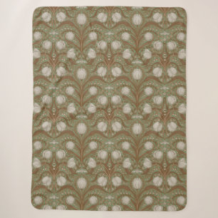 Retro Nouveau tulpen in salie en bruin Sherpa Deken