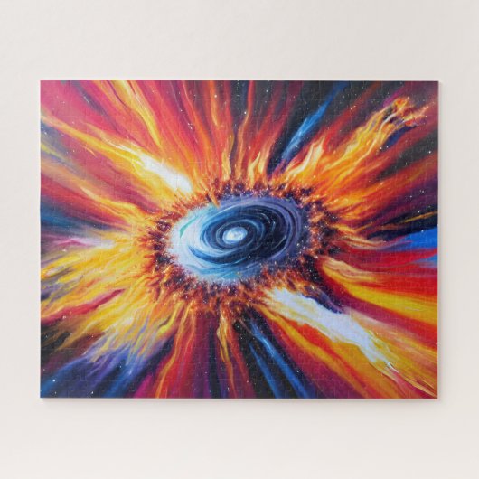 Retro nu rood blauw en oranje storm uitbarsting legpuzzel (Horizontaal)