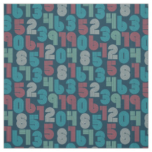 Retro Numbers Ultramarine Blue Fabric Stof