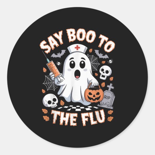 Retro Nurse Ghost Halloween Vaccine Say Boo To The Ronde Sticker (Voorkant)