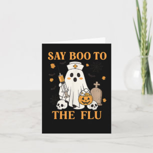 Retro Nurse Ghost Halloween Vaccine Zeg Boe tegen Kaart