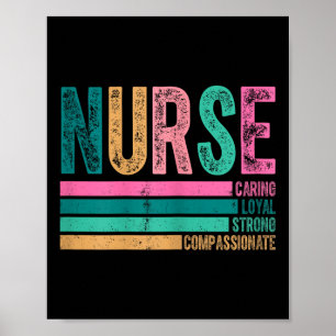 Retro Nurse Traits Design Caring Loyal Strong Poster