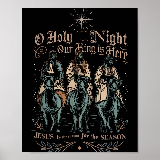 Retro O Holy Night Our King Is Here Christian Reli Poster (Voorkant)