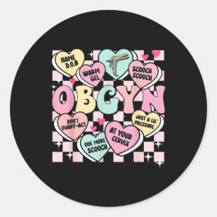 Retro Obgyn Snoep hart Valentijnse bevalling en g Ronde Sticker
