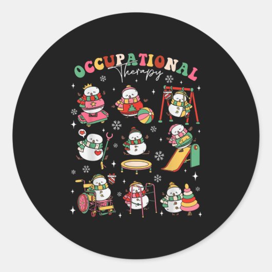 Retro Occupational Therapy Christmas Snowman Ot Ot Ronde Sticker (Voorkant)