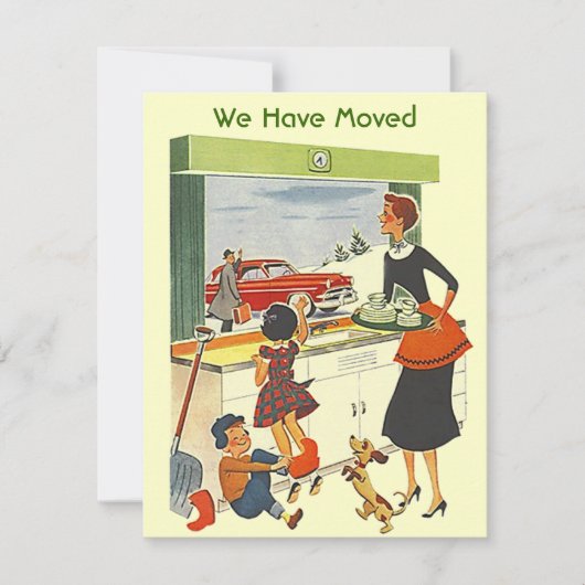 Retro Occupé Maison Nous avons Déplacé Faire-part (Devant)