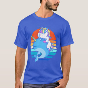 Retro Oceaan Dier Eenhoorn Rijdt Narwal vrienden T-shirt