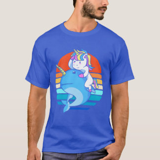 Retro Oceaan Dier Eenhoorn Rijdt Narwal vrienden T-shirt