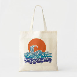 Retro oceaan golven & zonsondergang tote bag