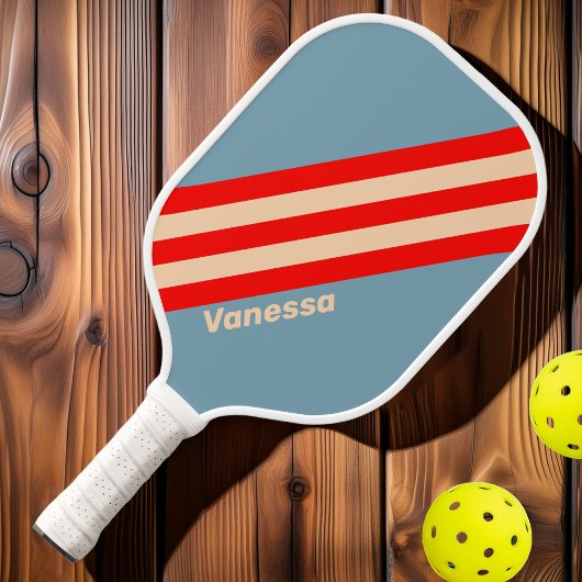 Retro Ocean Horizon Stripes met naam Pickleball Paddle