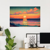 Retro Ocean Sunset Illustration Ai Art Poster (Thuiskantoor)