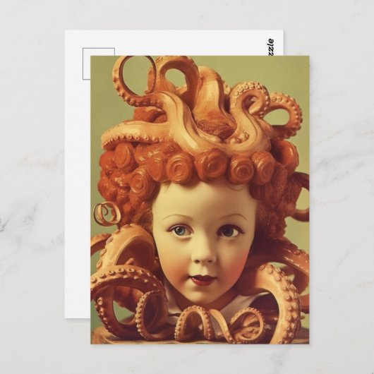 Retro Octopus Doll Head Assemblage Briefkaart (Voorkant / Achterkant)