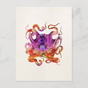 Retro Octopus Tie Dye Waterverf Paars Briefkaart