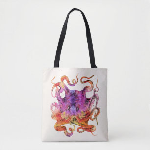 Retro Octopus Tie Dye Waterverf Paars Draagtas