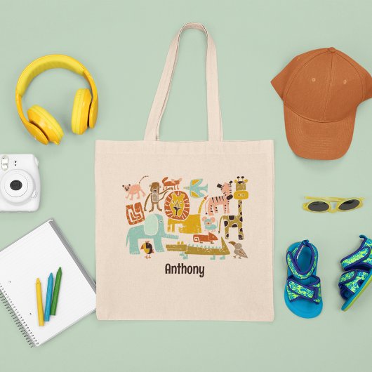 Retro Oerwoud Dieren Schattige gepersonaliseerd Tote Bag