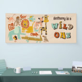 Retro Oerwouden Wild Een Eerste Verjaardag Spandoek (Beurs)