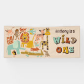 Retro Oerwouden Wild Een Eerste Verjaardag Spandoek (Horizontaal)